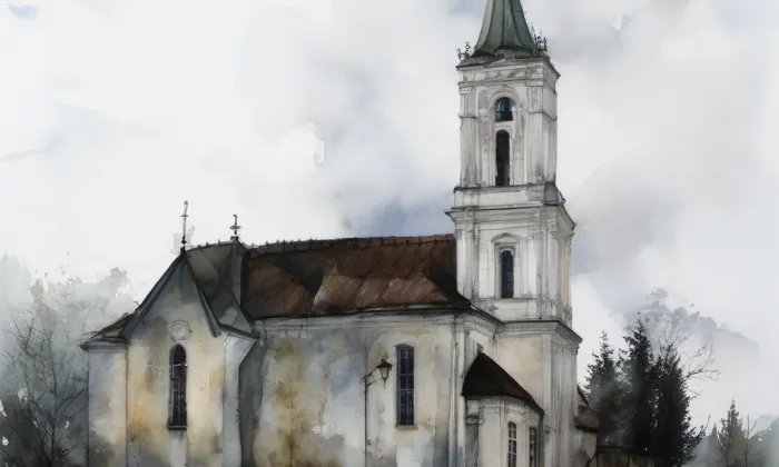 Kostel Církve československé husitské (Bruntál) – akvarel