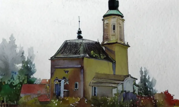 Kostel Nalezení svatého Kříže (Zliv) – akvarel