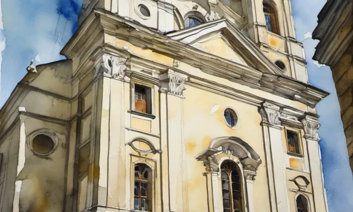 Kostel Nanebevzetí Panny Marie (Žatec) – akvarel