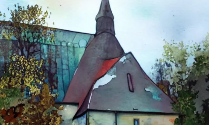 kostel Nanebevzetí Panny Marie (Milotice nad Opavou) – akvarel