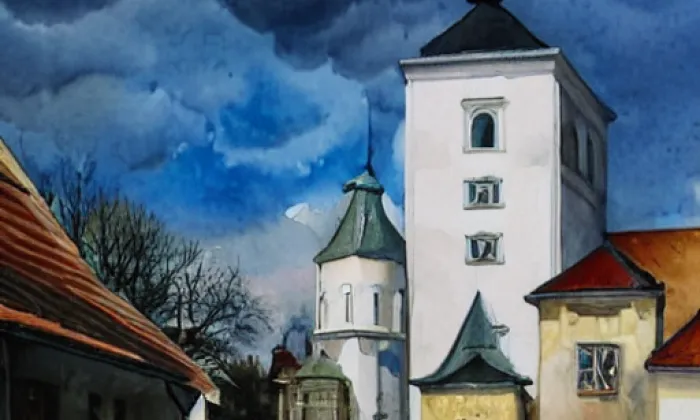Kostel Nanebevzetí Panny Marie (Moravský Beroun) – akvarel