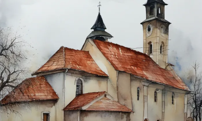 kostel Nanebevzetí Panny Marie (Velké Pavlovice) – akvarel