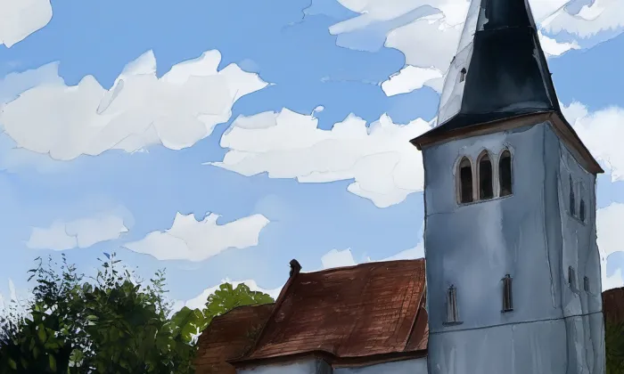 Kostel Narození Panny Marie (Loučim) – akvarel