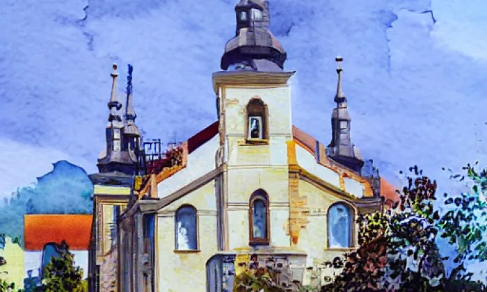 Kostel Narození Panny Marie (Mnichovice) – akvarel