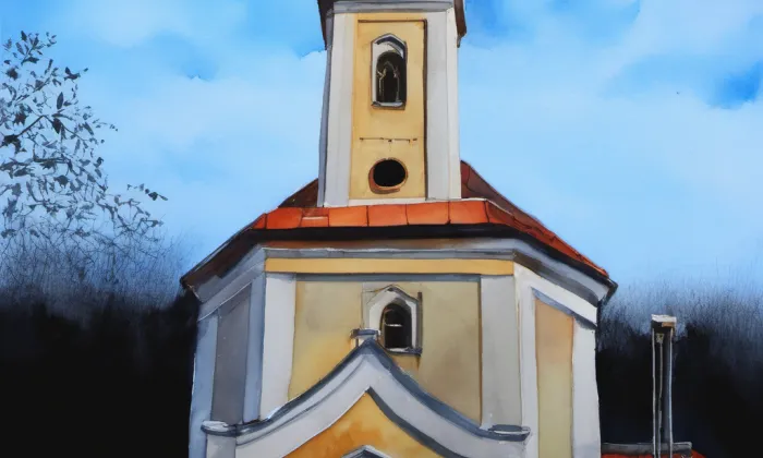kostel Narození Panny Marie (Neslovice) – akvarel