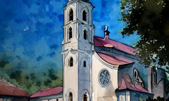 kostel Narození svatého Jana Křtitele (Český Rudolec) – akvarel
