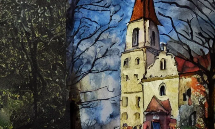 Kostel Navštívení Panny Marie (Horní Vítkov) – akvarel