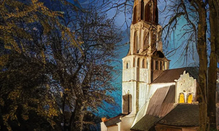 Kostel Navštívení Panny Marie (Horní Vítkov) – noc