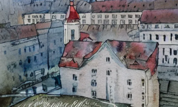 Kostel Nejsvětější Trojice (Bzí) – akvarel