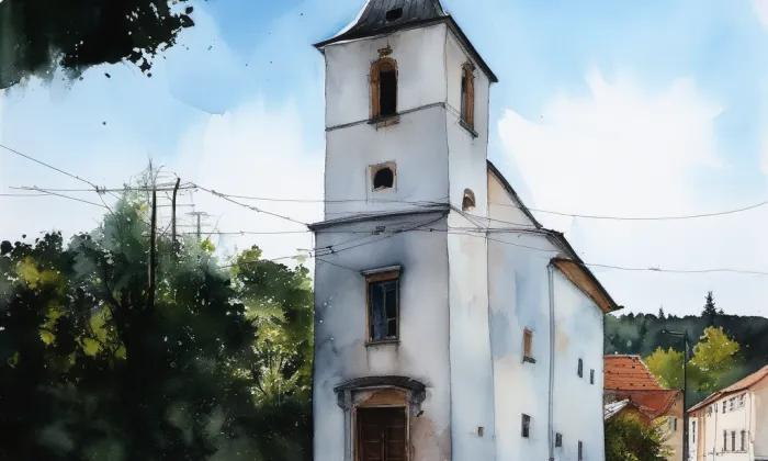 kostel Nejsvětější Trojice (Chrastavec) – akvarel