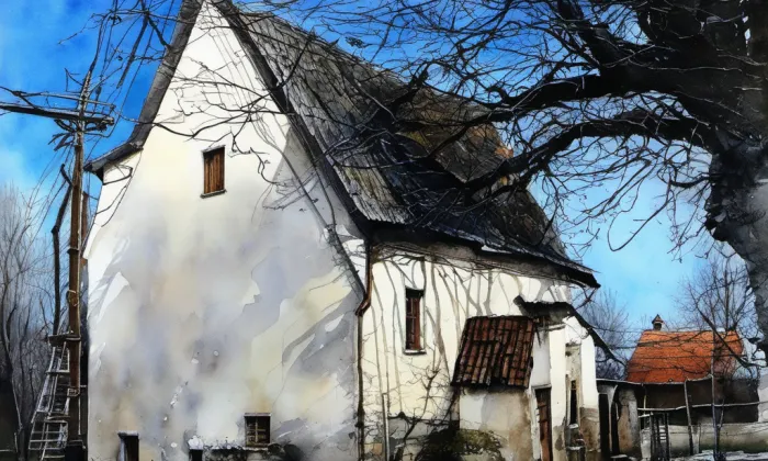 Kostel Nejsvětější Trojice (Horka-Domky) – akvarel