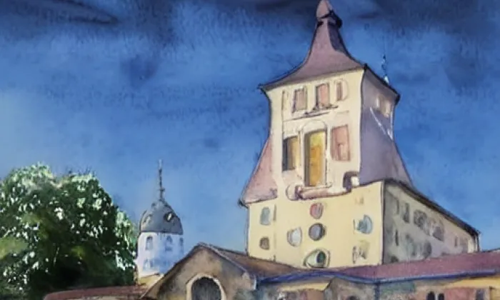 Kostel Nejsvětější Trojice (Loukov) – akvarel