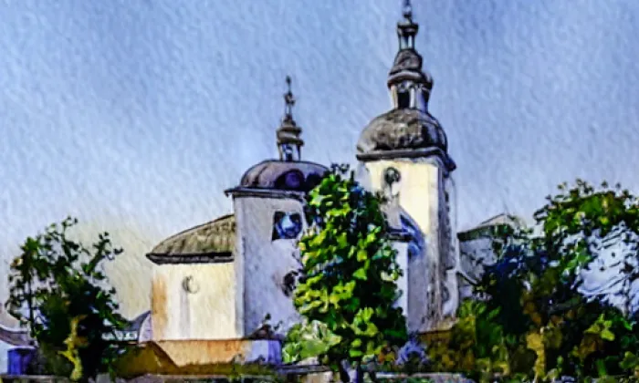 Kostel Nejsvětější Trojice (Suchdol nad Odrou) – akvarel