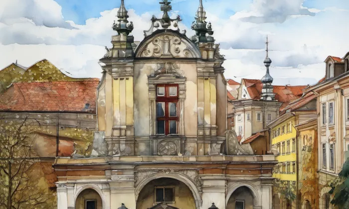 Kostel Nejsvětějšího Salvátora na Starém Městě – akvarel