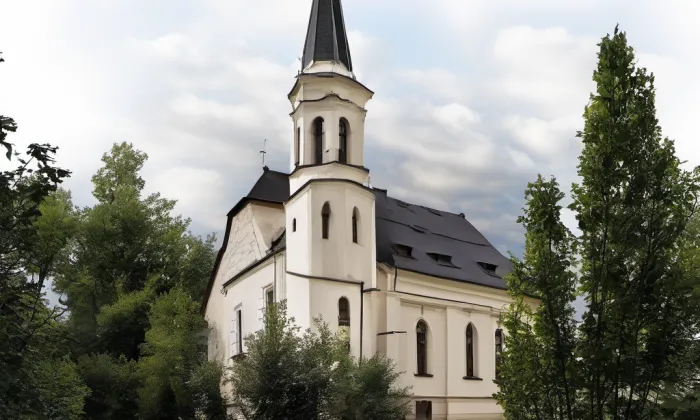 Kostel Nejsvětějšího Srdce Páně (Stříbrná) – noc
