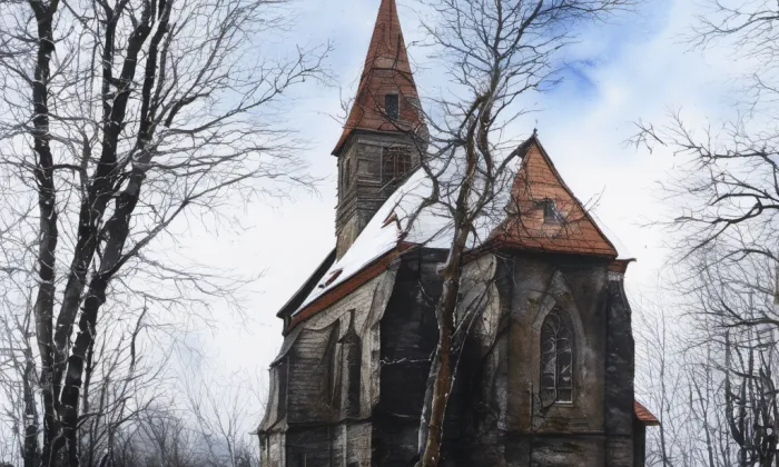 kostel Panny Marie Bolestné (Žulová) – akvarel