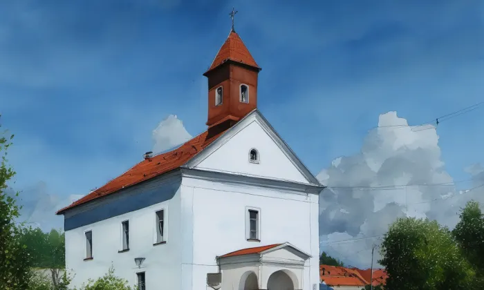Kostel Panny Marie Královny Andělů – akvarel