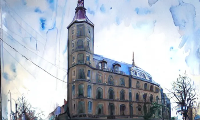 kostel Panny Marie Pomocnice křesťanů (Odrovice) – akvarel