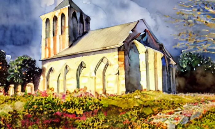 kostel Panny Marie Pomocnice křesťanů (Sítiny) – akvarel