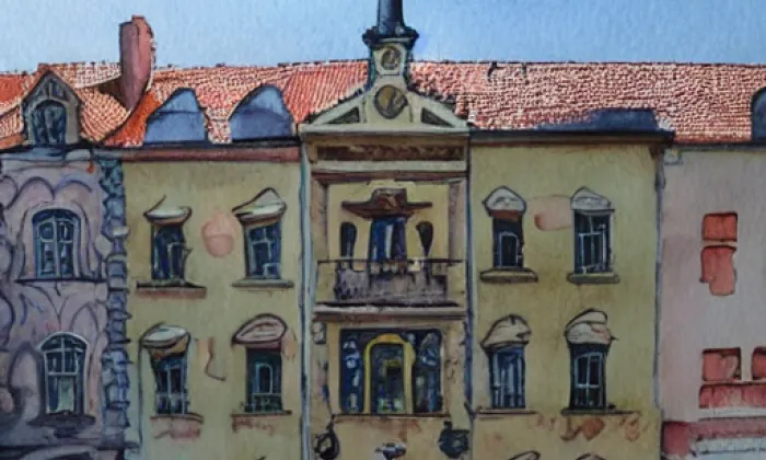 Kostel Panny Marie Růžencové (České Budějovice 6) – akvarel