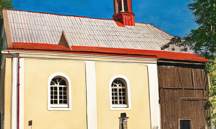 kostel Panny Marie Sedmibolestné v Týnci nad Labem – akvarel