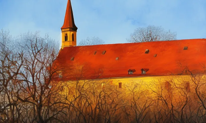 Kostel Povýšení svatého Kříže (Dobříš) – akvarel