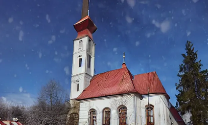 kostel Povýšení svatého Kříže (Husinec) – winter