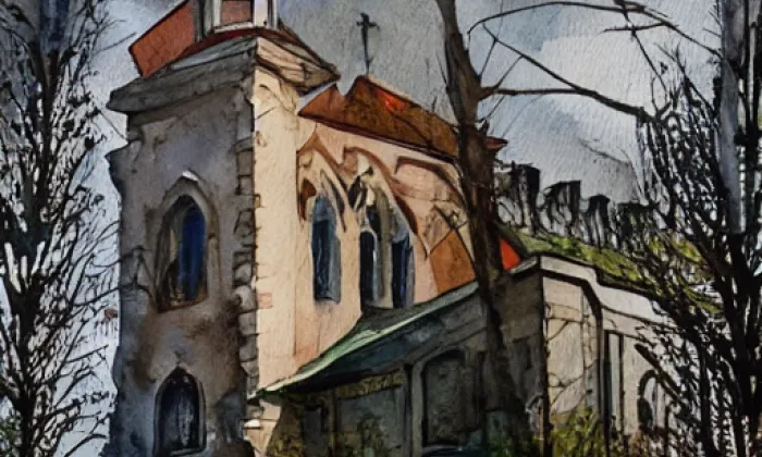 Kostel Proměnění Páně (Pacelice) – akvarel