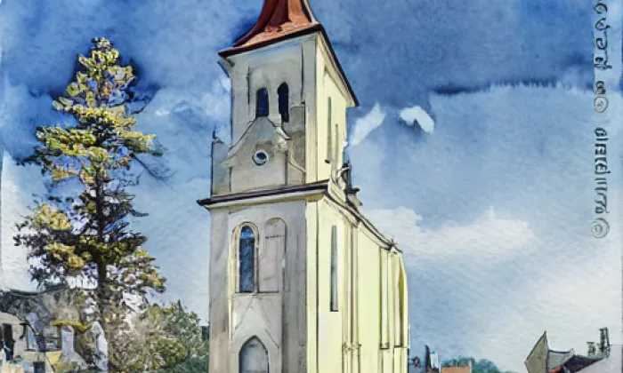 kostel Rozeslání svatých Apoštolů (Chotěšice) – akvarel
