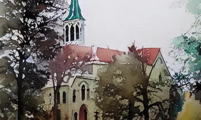 kostel Stětí svatého Jana Křtitele (Čestice) – akvarel