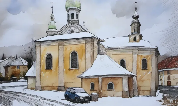 Kostel svaté Anny (Blatno) – akvarel