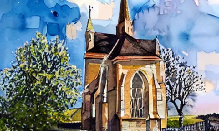kostel svaté Anny (Pustá Kamenice) – akvarel