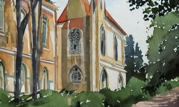 Kostel svaté Anny (Skřivany) – akvarel