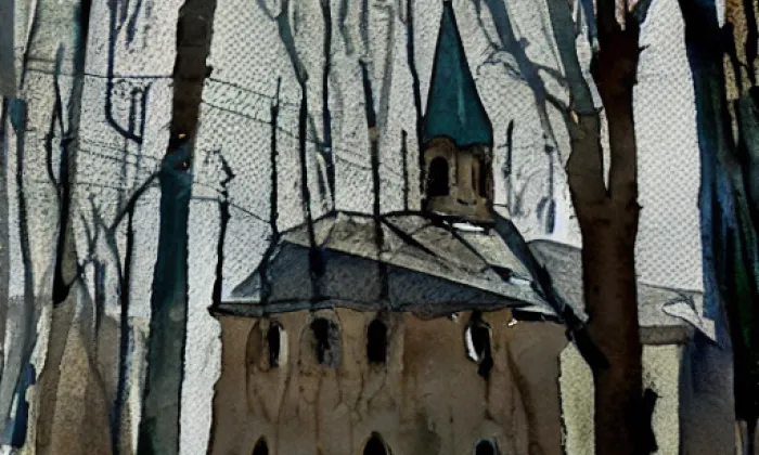 Kostel svaté Kateřiny (Stránské) – akvarel