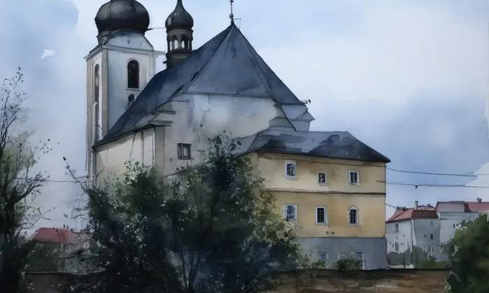 kostel svaté Kateřiny (Vilémov) – akvarel