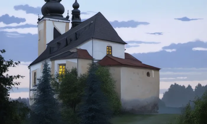 kostel svaté Kateřiny (Vilémov) – noc