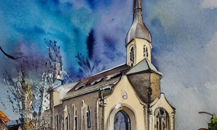 kostel svaté Kateřiny Alexandrijské ve Stráži nad Nisou – akvarel