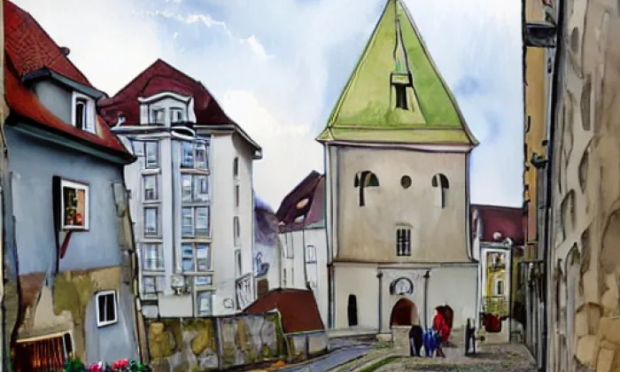 Kostel svaté Ludmily (Litoměřice) – akvarel