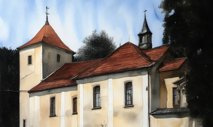 kostel svaté Maří Magdalény (Dolní Cerekev) – akvarel