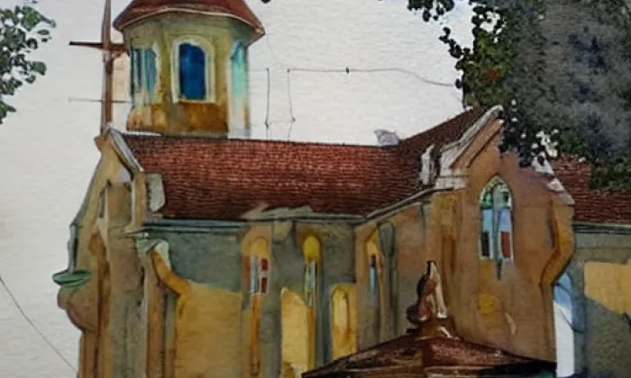 Kostel svatých Filipa a Jakuba (Šumavské Hoštice) – akvarel