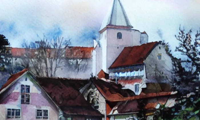 Kostel svatých Petra a Pavla (Petrovice u Sušice) – akvarel