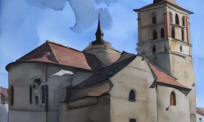 Kostel svatých Petra a Pavla (Volenice) – akvarel