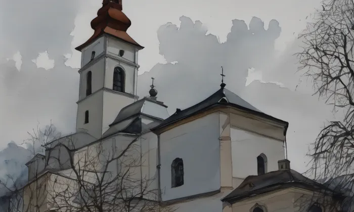 Kostel svatého Antonína Paduánského (Třeština) – akvarel