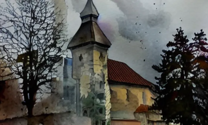 Kostel svatého Antonína Paduánského (Tvrdkov) – akvarel