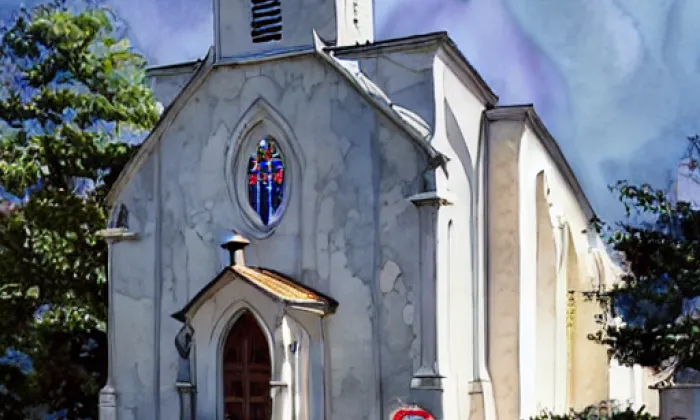kostel svatého Bartoloměje (Hlohovec) – akvarel
