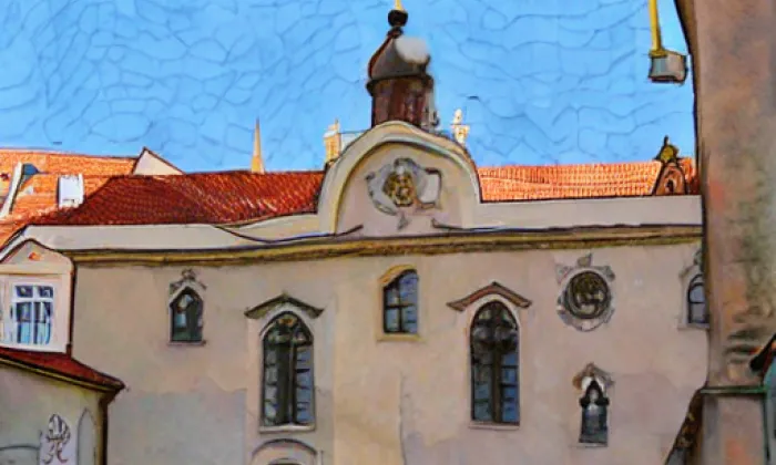 Kostel svatého Bartoloměje v Praze – akvarel