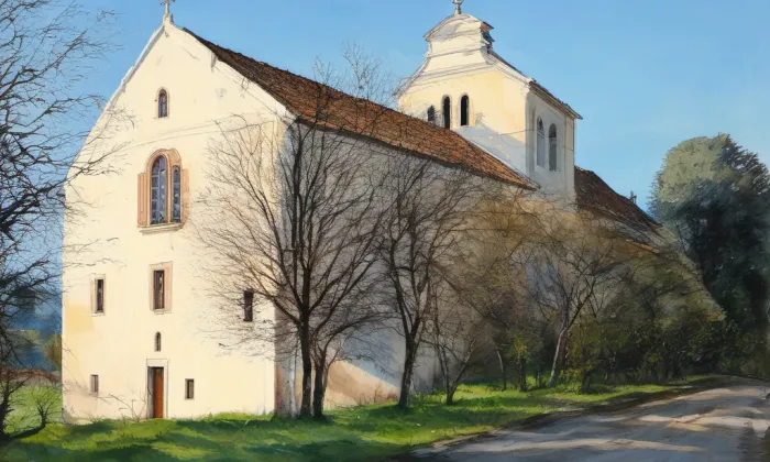 kostel svatého Ducha (Šumná) – akvarel