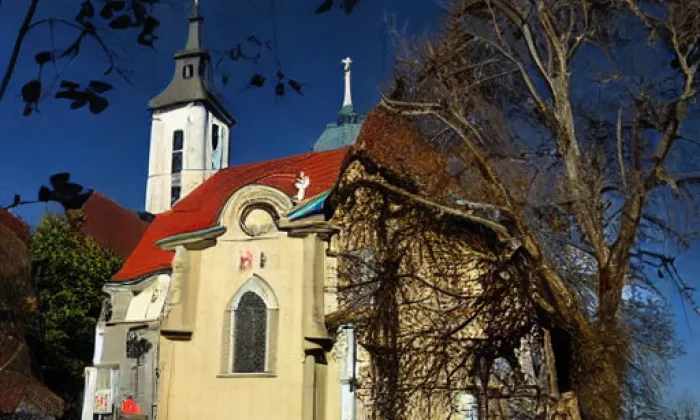 kostel svatého Františka Xaverského v Opařanech – akvarel