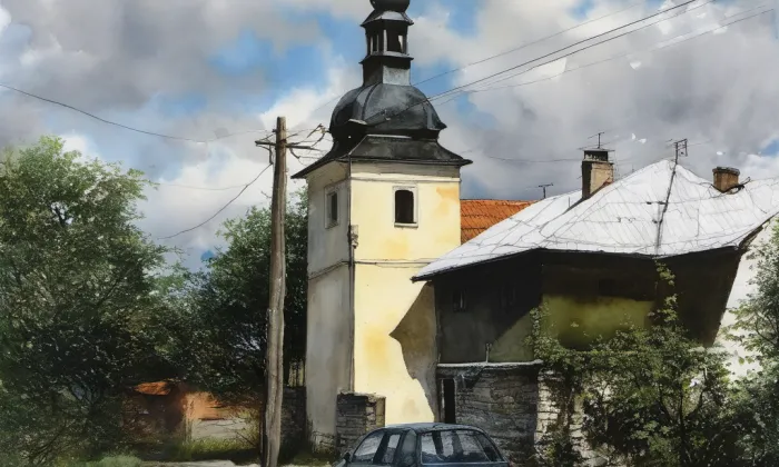 Kostel svatého Havla (Teplýšovice) – akvarel