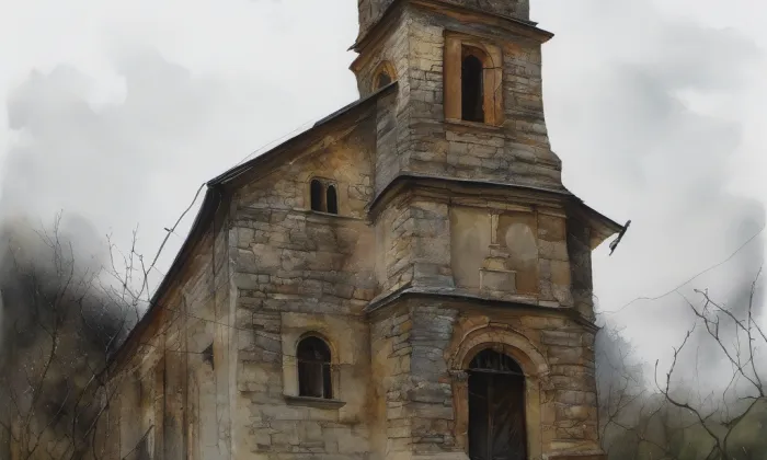 Kostel svatého Jakuba apoštola (Mrzlice) – akvarel